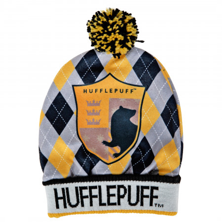 Harry Potter Hogwarts House Hufflepuff Crest Pom Cuff Beanie